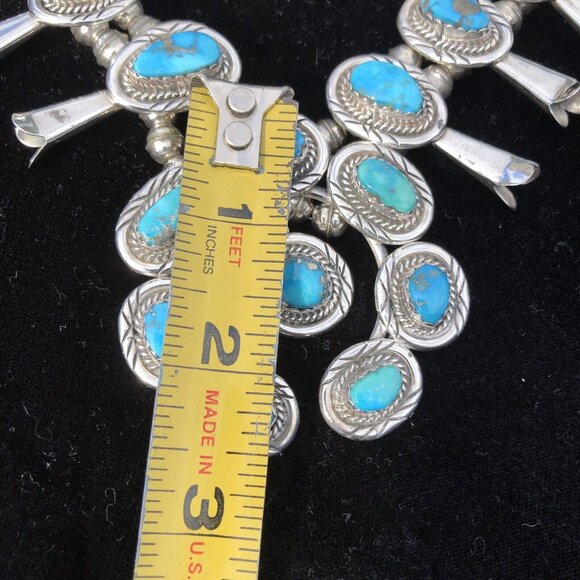 Vintage Sterling Silver Navajo Kingman Turquoise Squash Blossom Necklace Jewelry - Picture 15 of 16